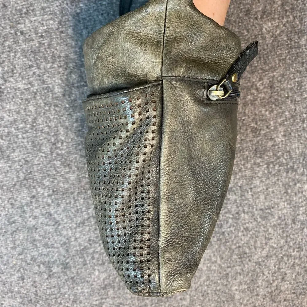 NHLO Gray Perforated Leather Hobo Shoulder Bag Slouchy Purse Tote RFID